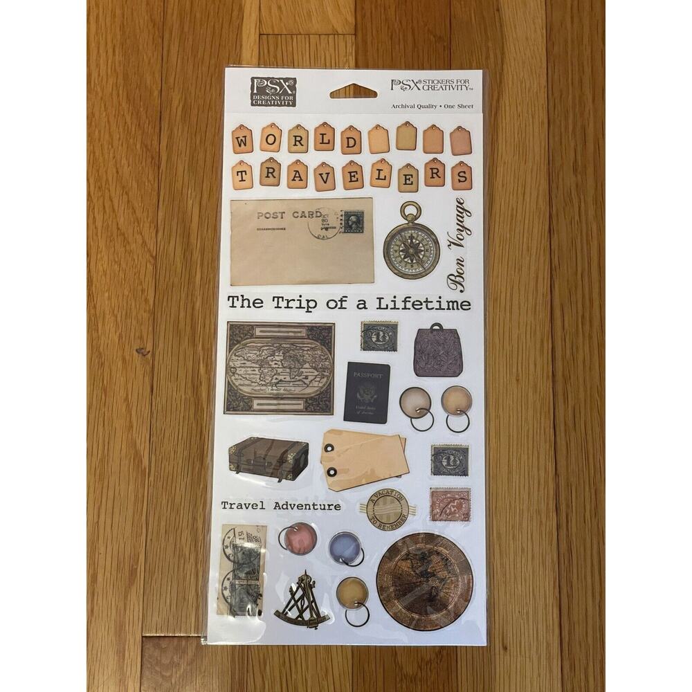 Vintage PSX Scrapbooking Stickers Antique Travel‎ Maps Stamps Archival Sealed
